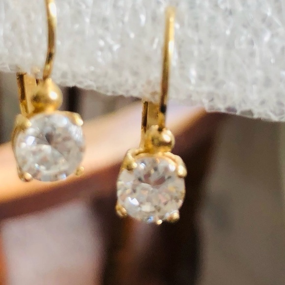 Gold tone CZ hanging earrings - Picture 4 of 4